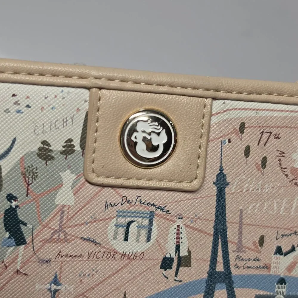 Spartina 449 Paris Map Snap Wallet Beige Blush Pink Faux Leather Travel Eiffel